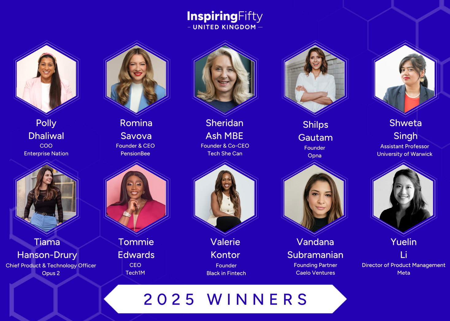 InspiringFifty UK 2025 Winners featuring Polly Dhaliwal