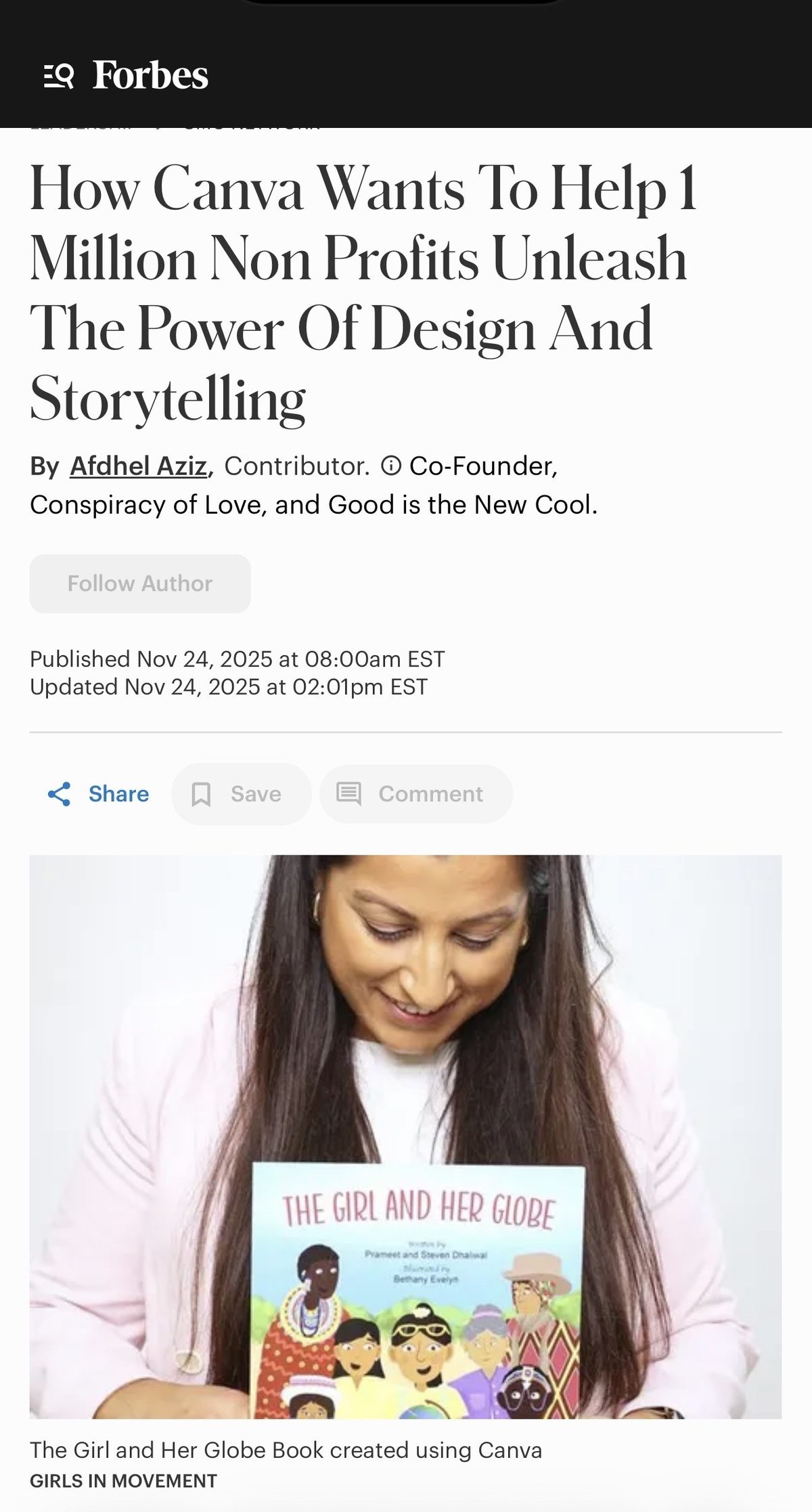 Forbes feature on Girls in Movement and Canva